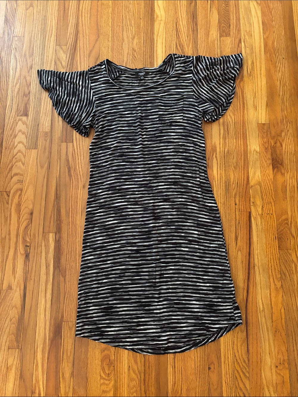 Premise Black and White Striped Flutter-Sleeve Mini Dress